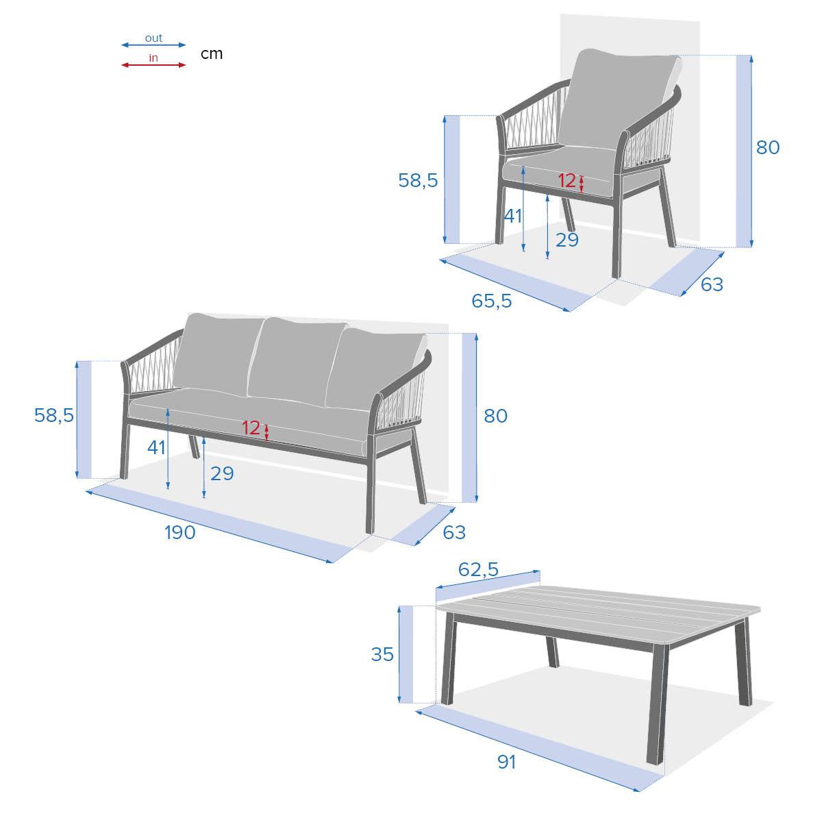Set grădină Oriengo - gri închis, Basics, plastic/metal (150/80/328cm)