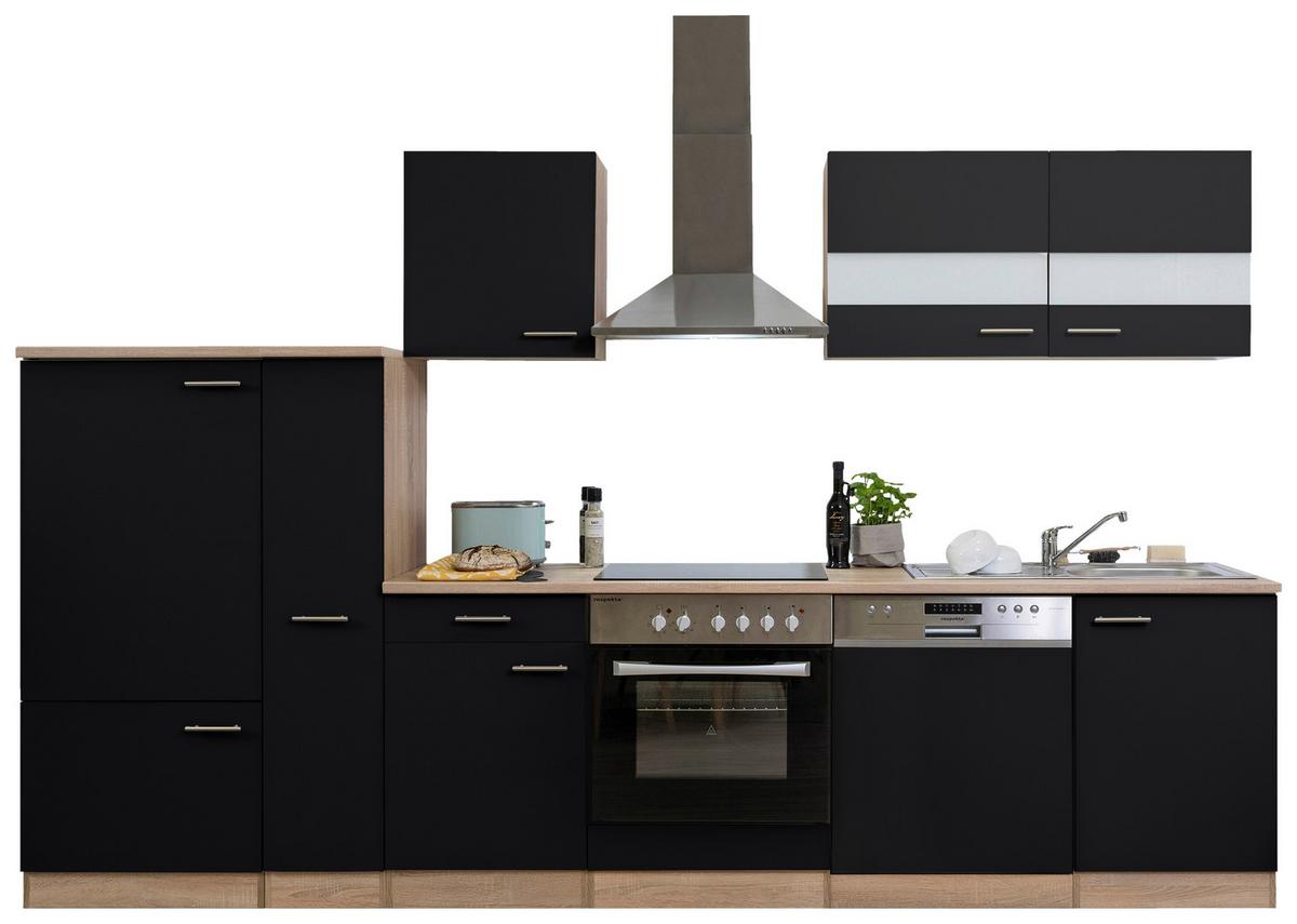 Küchenleerblock LBKB310ESS Schwarz/Eiche ca. 310 cm - Edelstahlfarben/Eichefarben, Basics, Holzwerkstoff/Metall (310cm) - Respekta