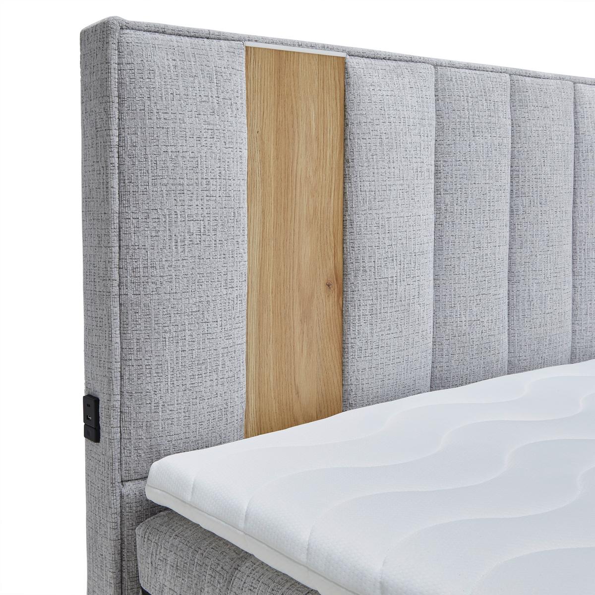 Postelja Boxspring Rabina, Svetlo Siva, 180x200 - siva/barve hrasta, Konvencionalno, tekstil/leseni material (180/200cm) - Mömax