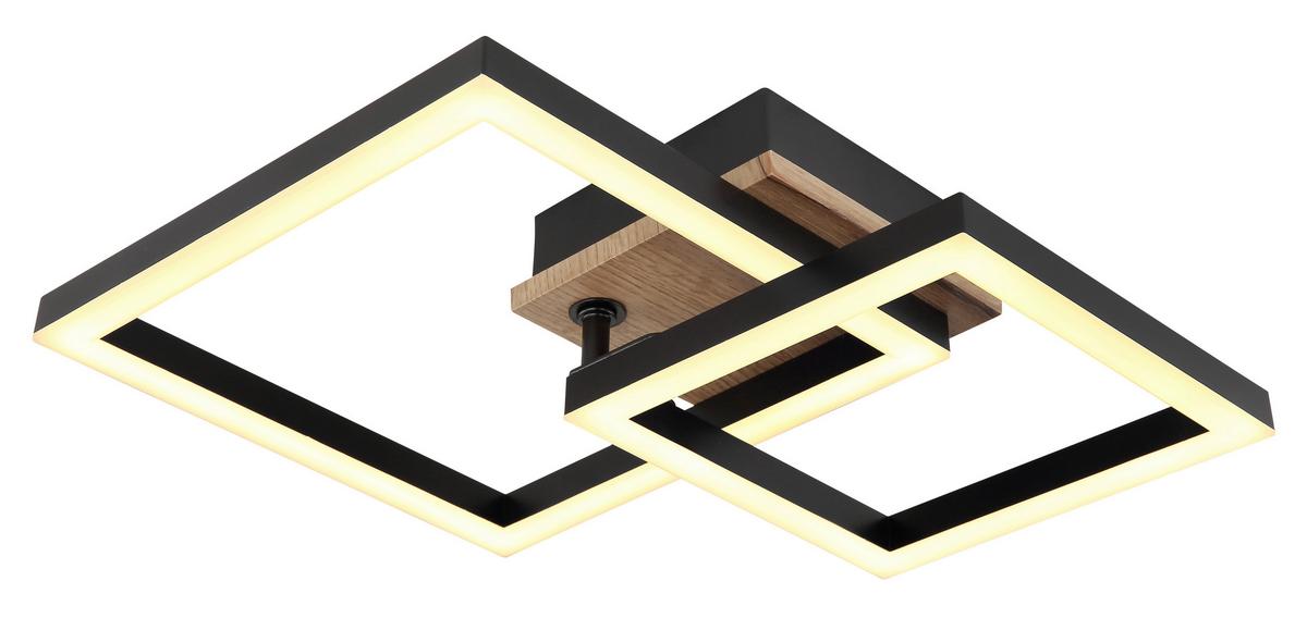 LED-Deckenleuchte Bard Opal/Schwarz/Braun max. 15Watt - Dunkelbraun/Opal, Basics, Holzwerkstoff/Kunststoff (42/31/8cm) - Globo