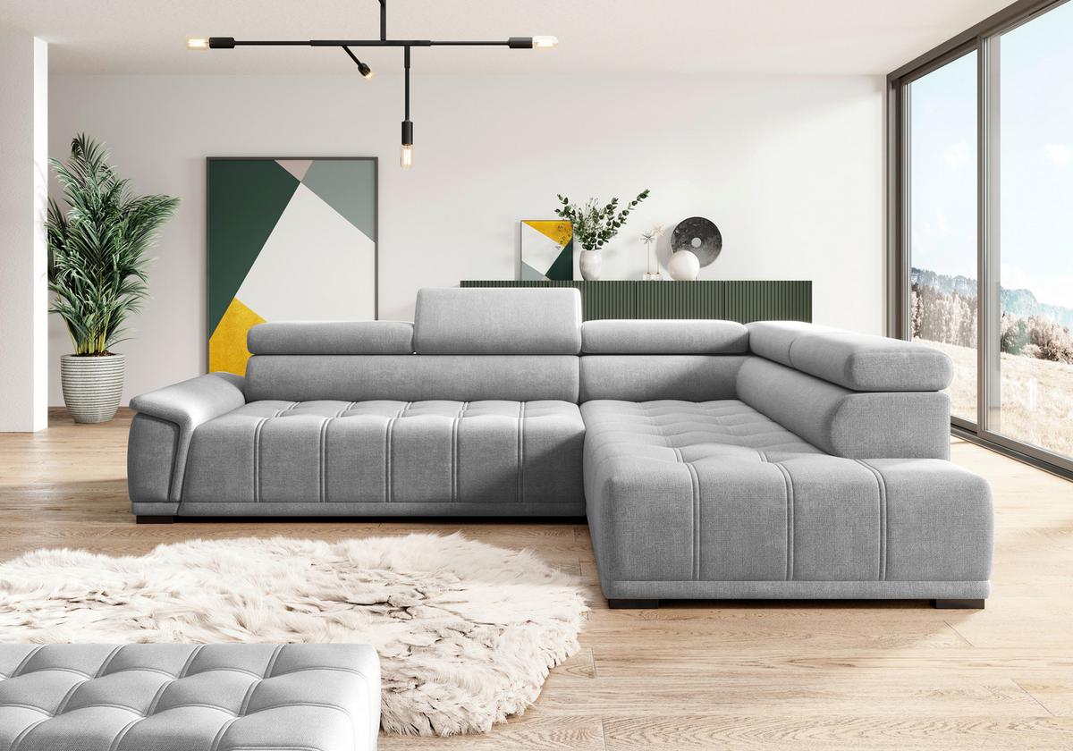 Ecksofa Gremio Rechts Blaugrau - Blaugrau/Schwarz, Modern, Kunststoff/Textil (283/106cm) - Premium Living