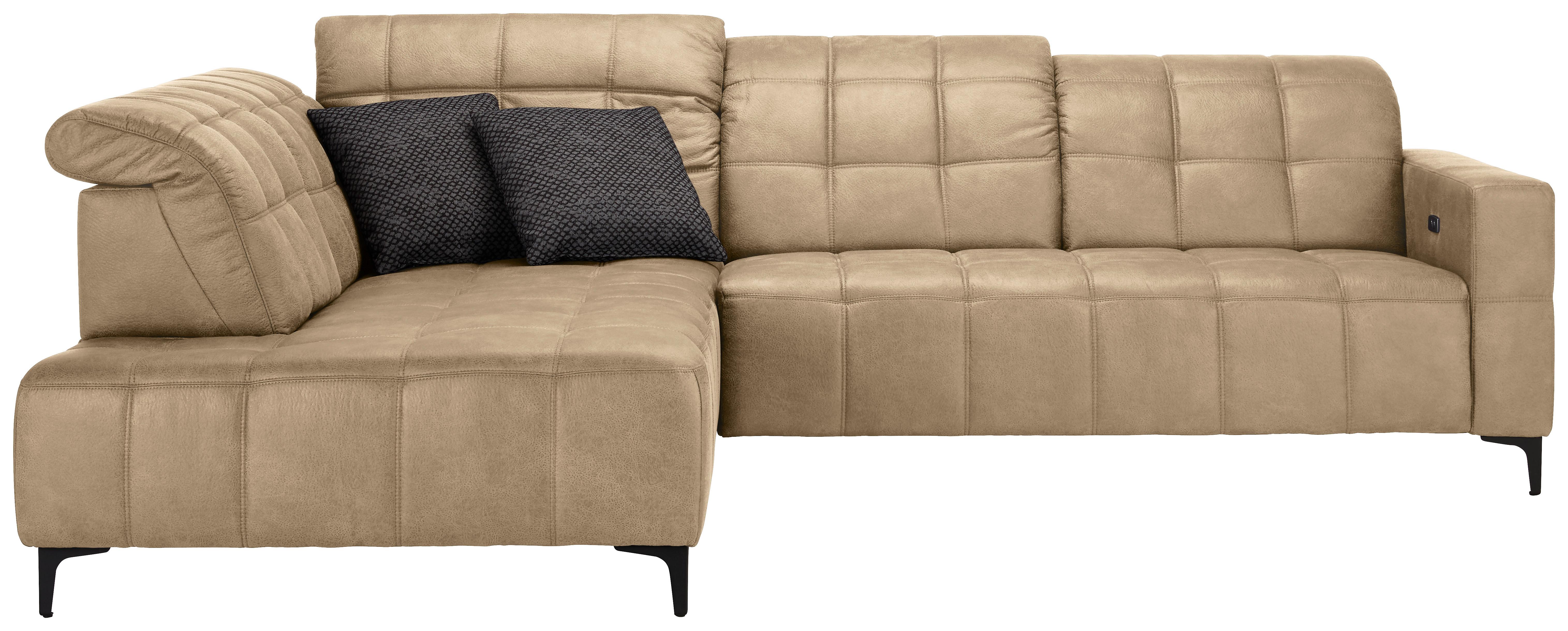 Ecksofa Panama links Beige - Beige/Schwarz, KONVENTIONELL, Textil/Metall (216/89-102/304cm) - Premium Living