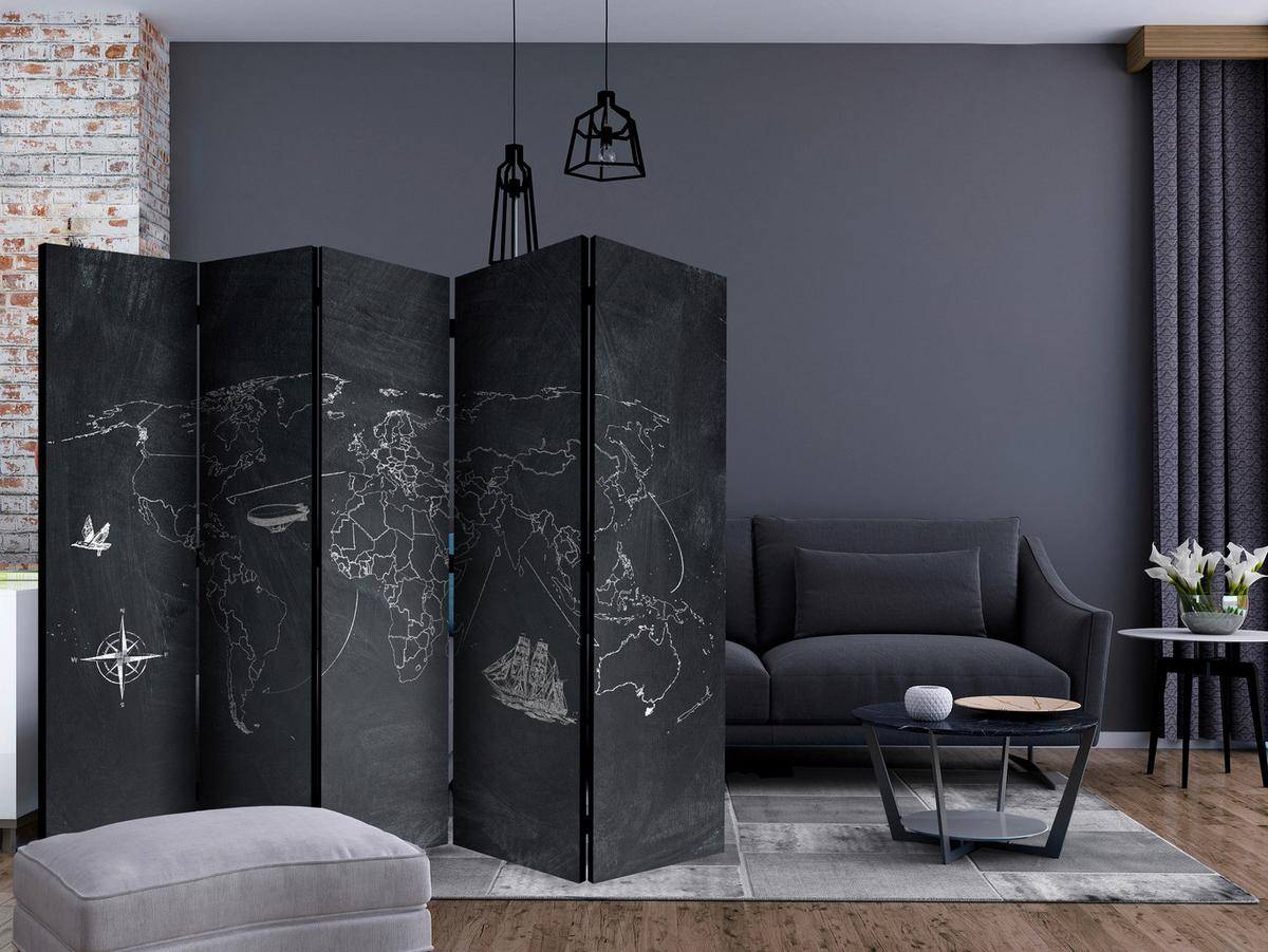 Paravan Travel I, 5-Delni, Dvostranski - temno siva/bela, Basics, tekstil/les (225/172/3cm) - artgeist