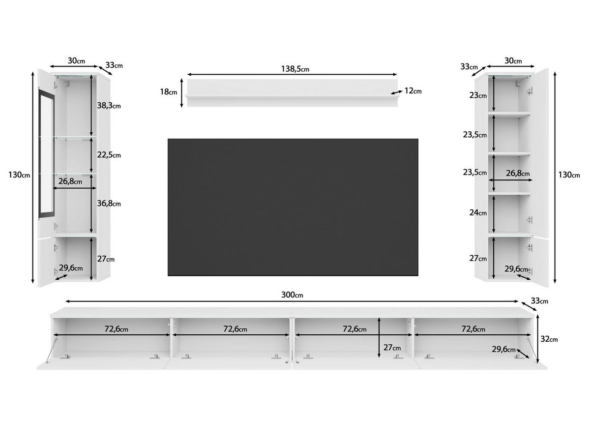 Dnevni Regal Vera Xxl, Črna, 5-Delni - črna/siva, Basics, umetna masa/steklo (300/162/33cm) - P & B