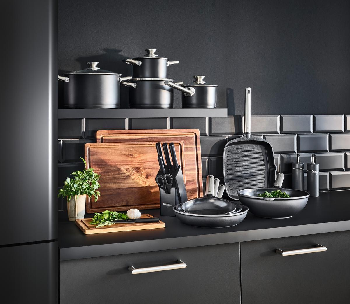 ZESTAW GARNKÓW DAVID - przejrzysty/czarny, Basics, metal/szkło - Homeware Profession.
