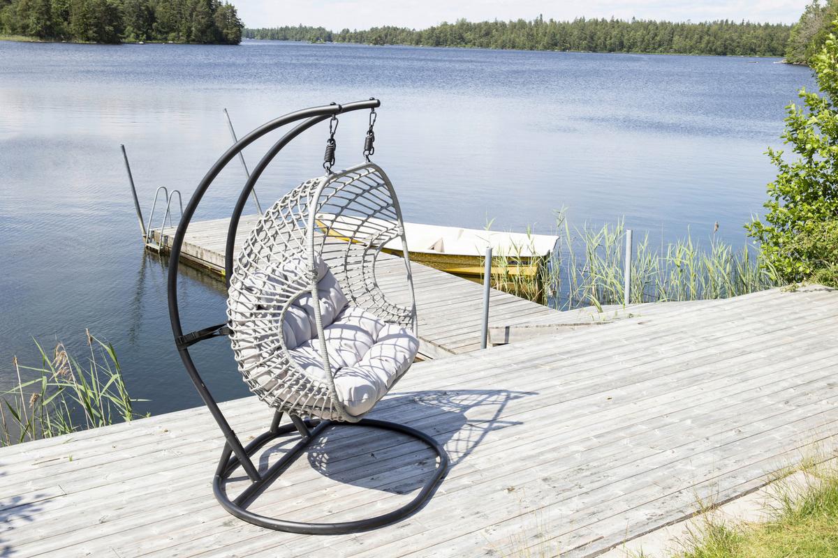 HÄNGESESSEL VIGA - Hellgrau/Schwarz, KONVENTIONELL, Kunststoff/Metall (133/196/105cm) - Gardenson