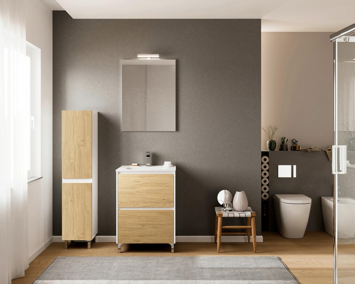 DULAP ÎNALT LISBONA - stejar sălbatic/alb lucios intens, Basics, material pe bază de lemn (31.5/130/33.1cm)