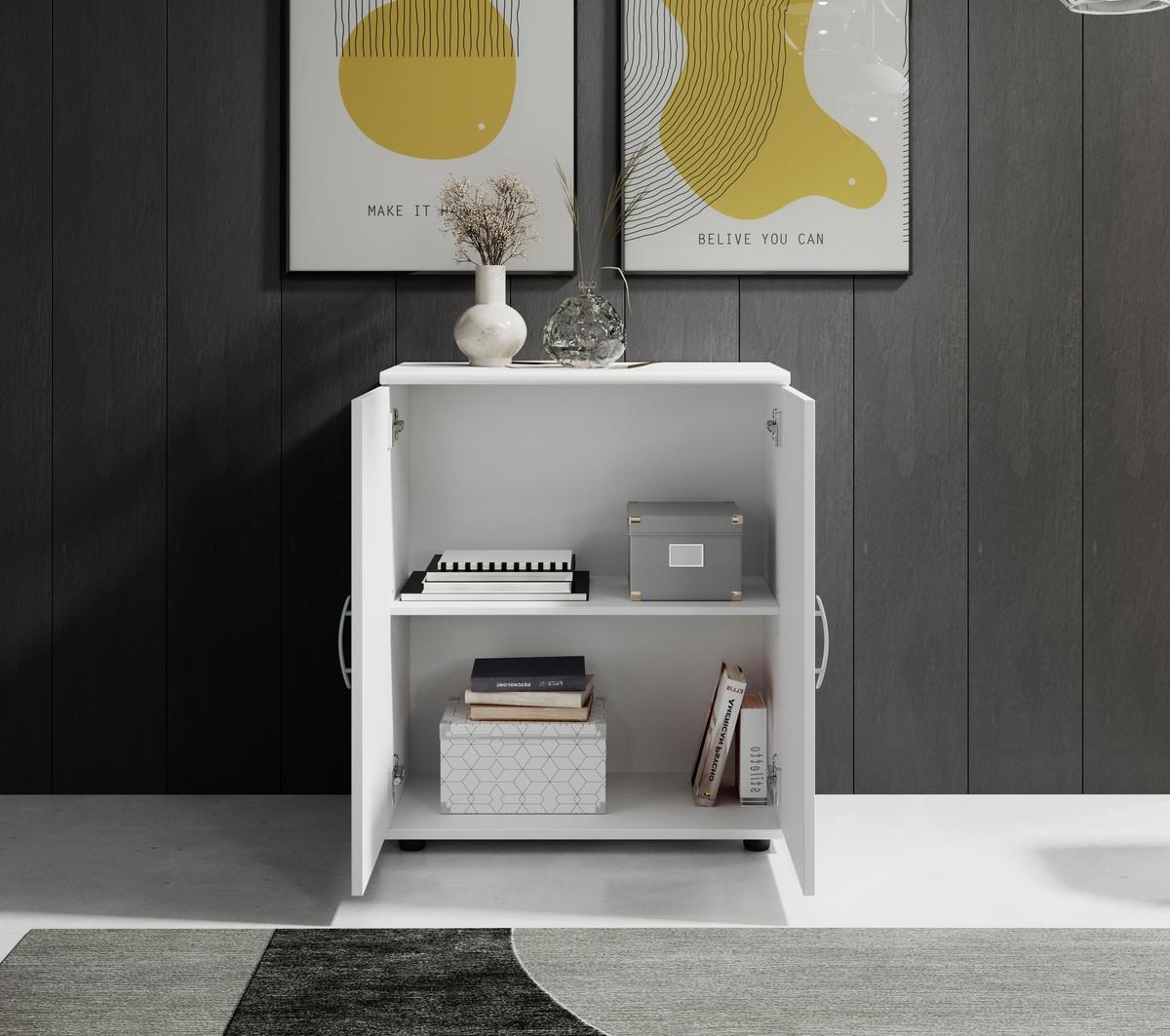 KOMODA LILLY - kolor srebrny/biały, Design, materiał drewnopochodny/tworzywo sztuczne (60/70/30cm) - Livetastic