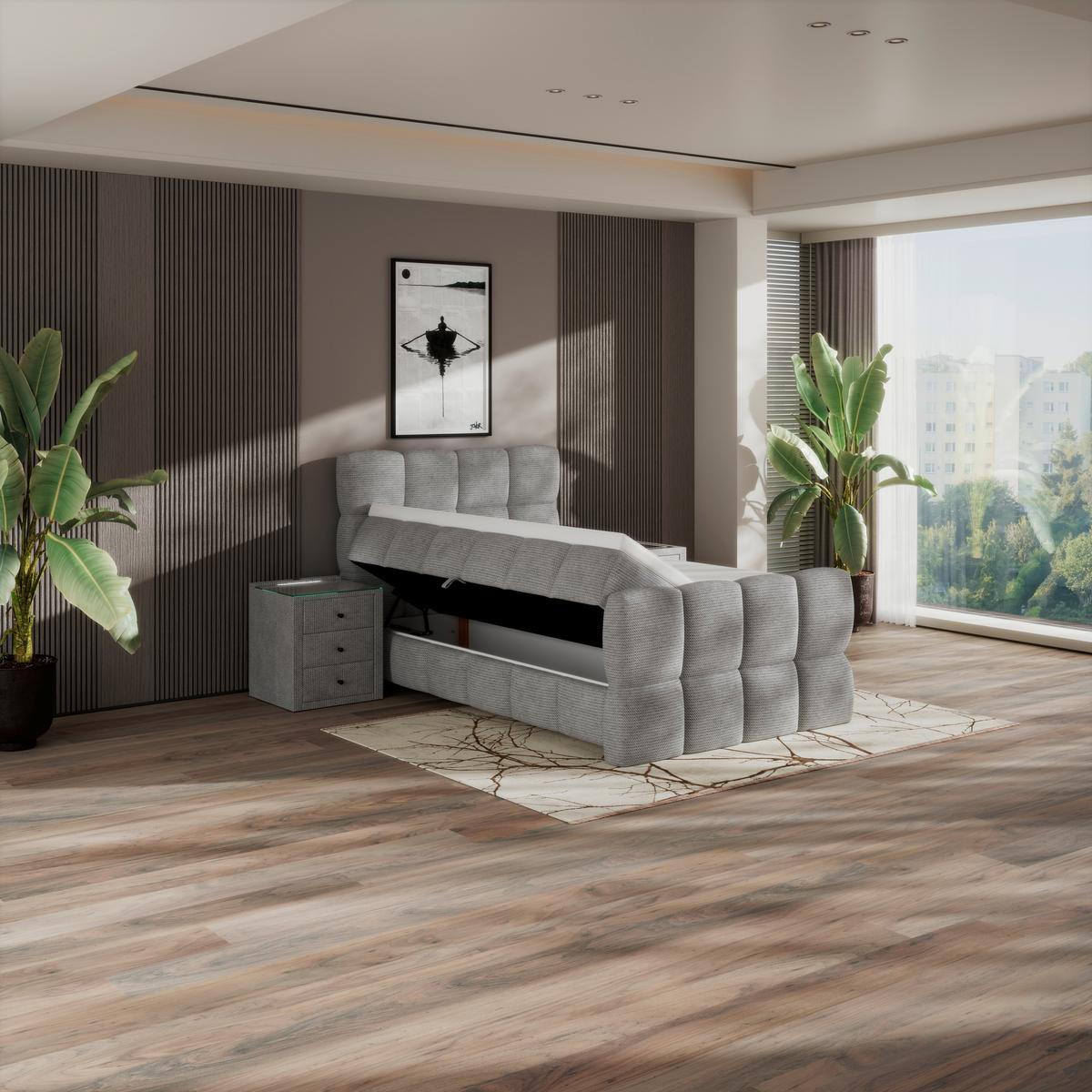 Postelja Boxspring Brisbane, Svetlo Siva, 120x200 - črna/svetlo siva, Trend, kovina/umetna masa (120/200cm) - Premium Living