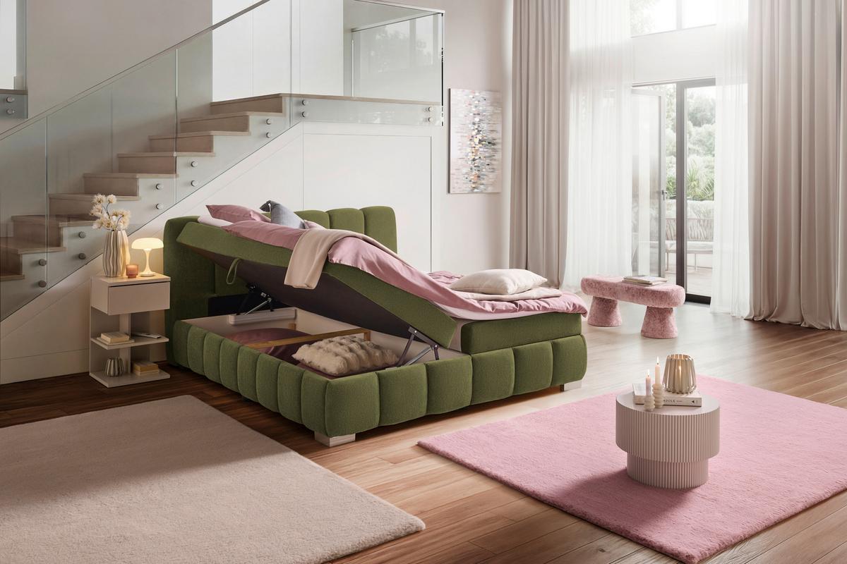 Boxbett Elaris Grün ca. 160x200cm - Chromfarben/Grün, KONVENTIONELL, Kunststoff/Textil (160/200cm) - Mömax