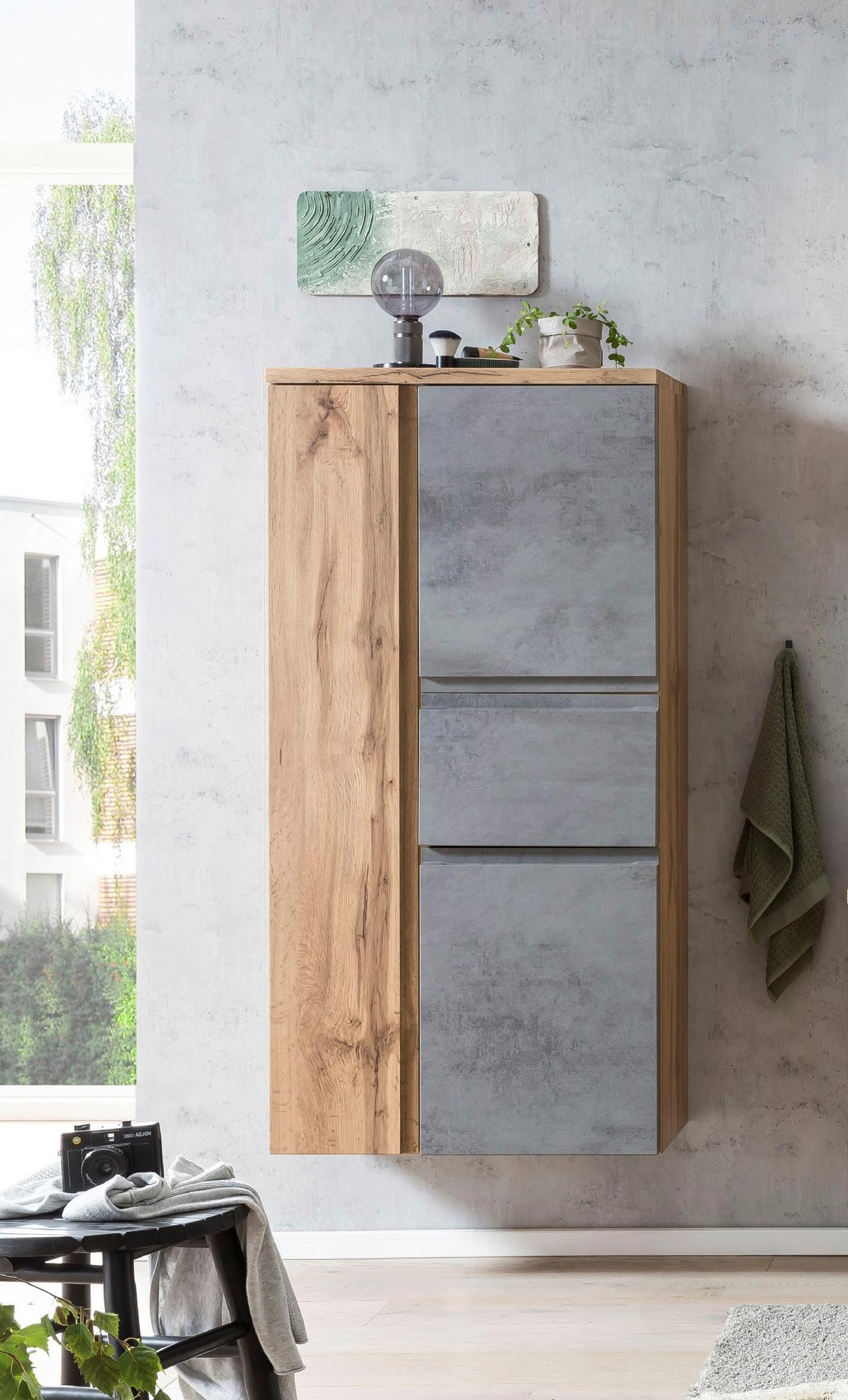 Midischrank Varese ca. 65x130 cm Hellgrau/Eiche - Eiche Wotan/Silberfarben, MODERN, Holzwerkstoff/Kunststoff (65/130/35cm) - Held
