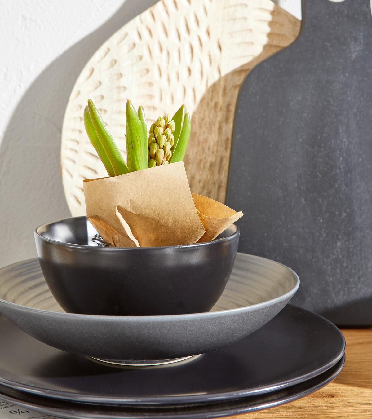 Jedilni Servis Lava Stone Black, 12-Delni - črna, Trend, keramika - Creatable