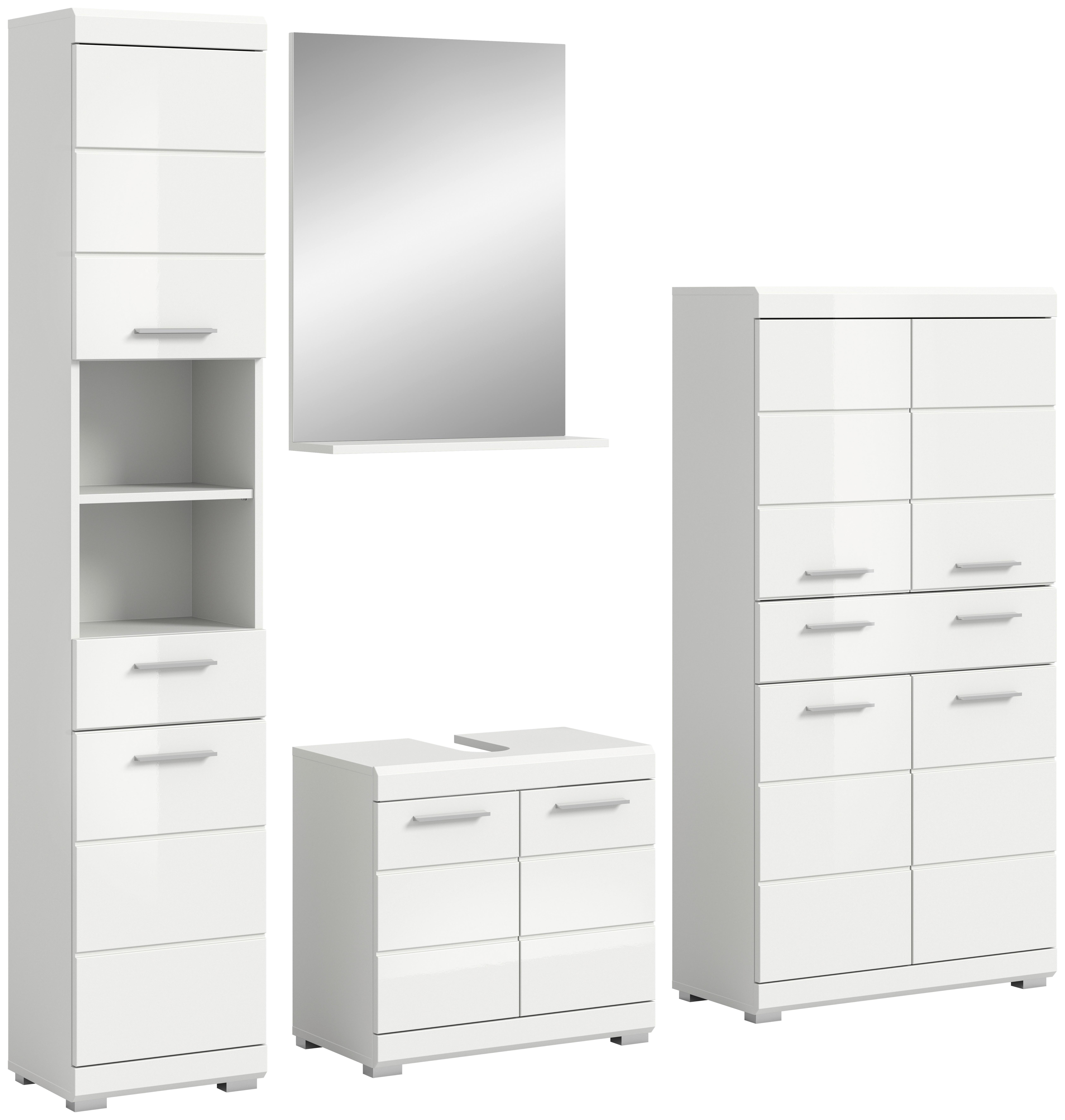 Badezimmer SCOUT 4-teilig Weiß Hochglanz - Weiß Hochglanz/Silberfarben, MODERN, Glas/Holzwerkstoff (171cm) - MID.YOU