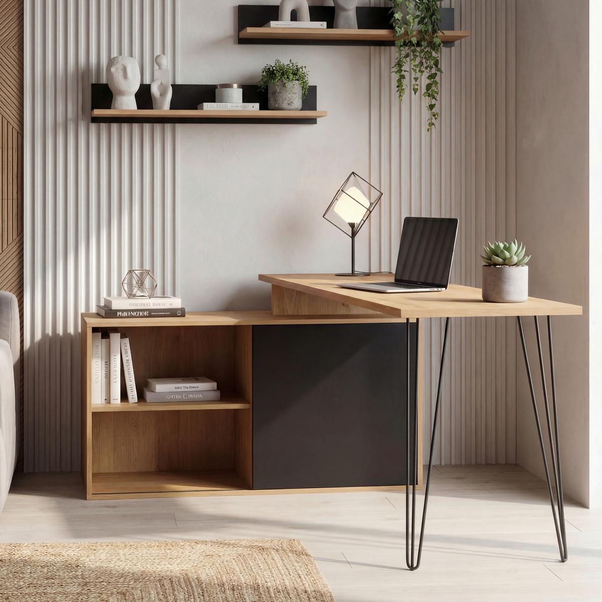 Masă De Birou Pe Colț Wl7.631 - maro/negru, Design, metal/material pe bază de lemn (130/110/74,5cm) - Livetastic