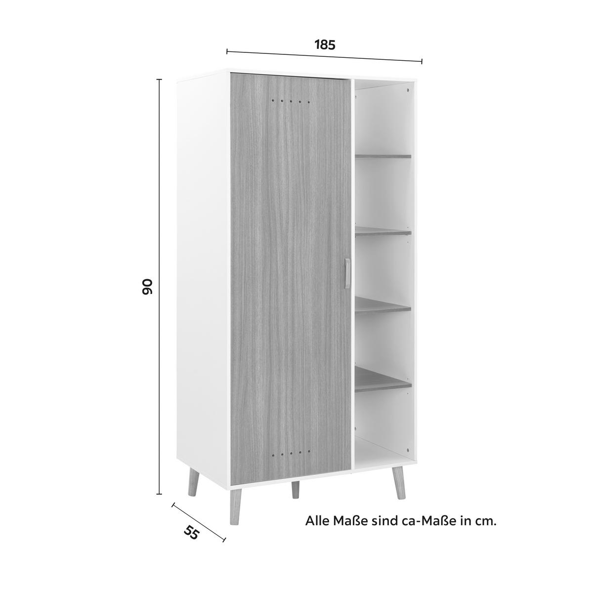 Kleiderschrank Poppy Natur/Weiß ca. 90x185x55 cm - Naturfarben/Weiß, MODERN, Holz/Holzwerkstoff (90/185/55cm) - Bessagi Kids