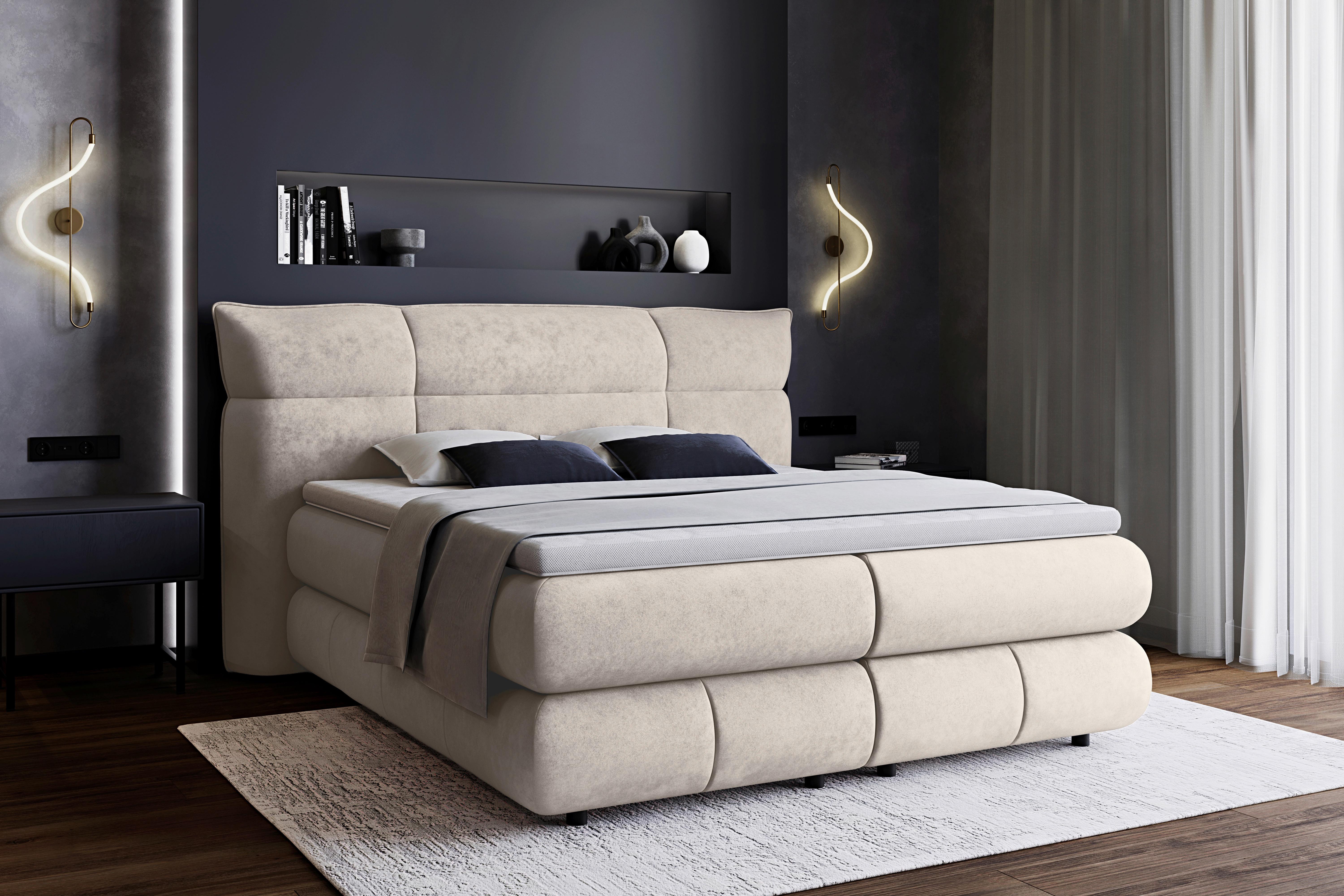 Boxspring Krevet Caramelo - bež/crna, Trend, tekstil/plastika (140/200cm) - Premium Living