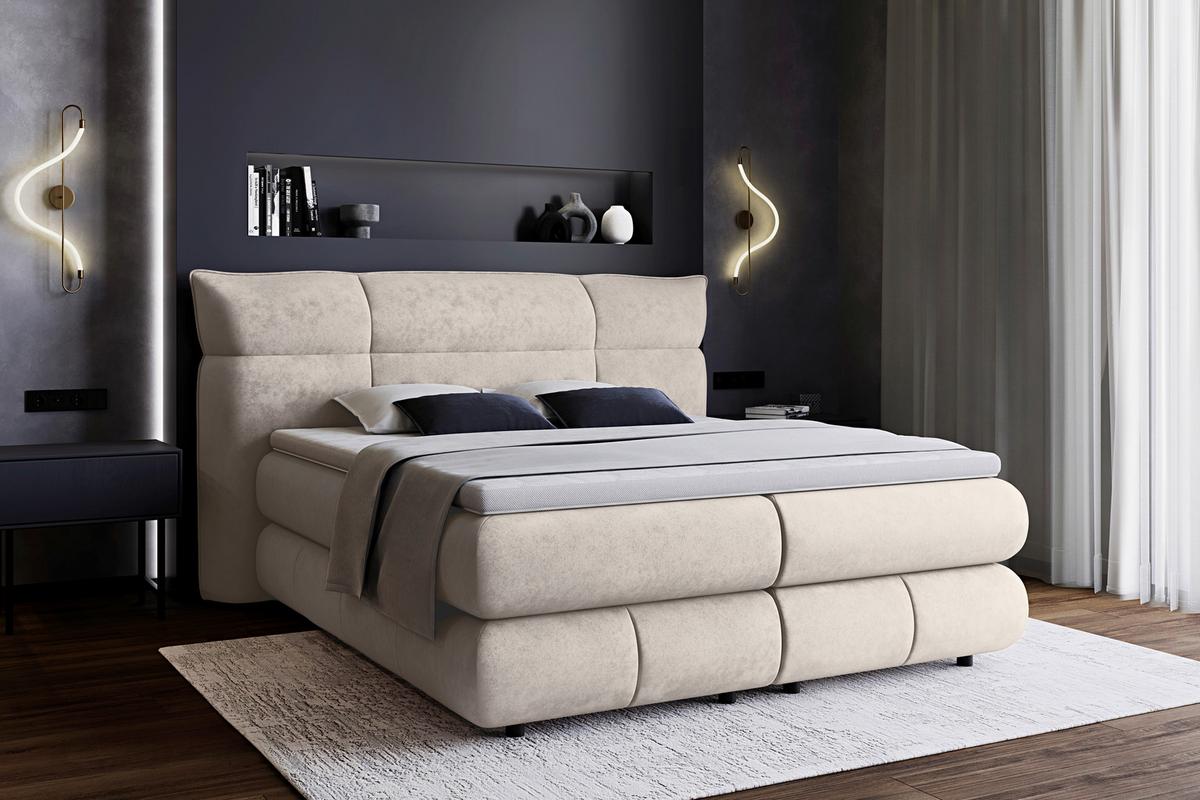 Boxspring Krevet Carmelo - bež/crna, Trend, tekstil/plastika (140/200cm) - Premium Living