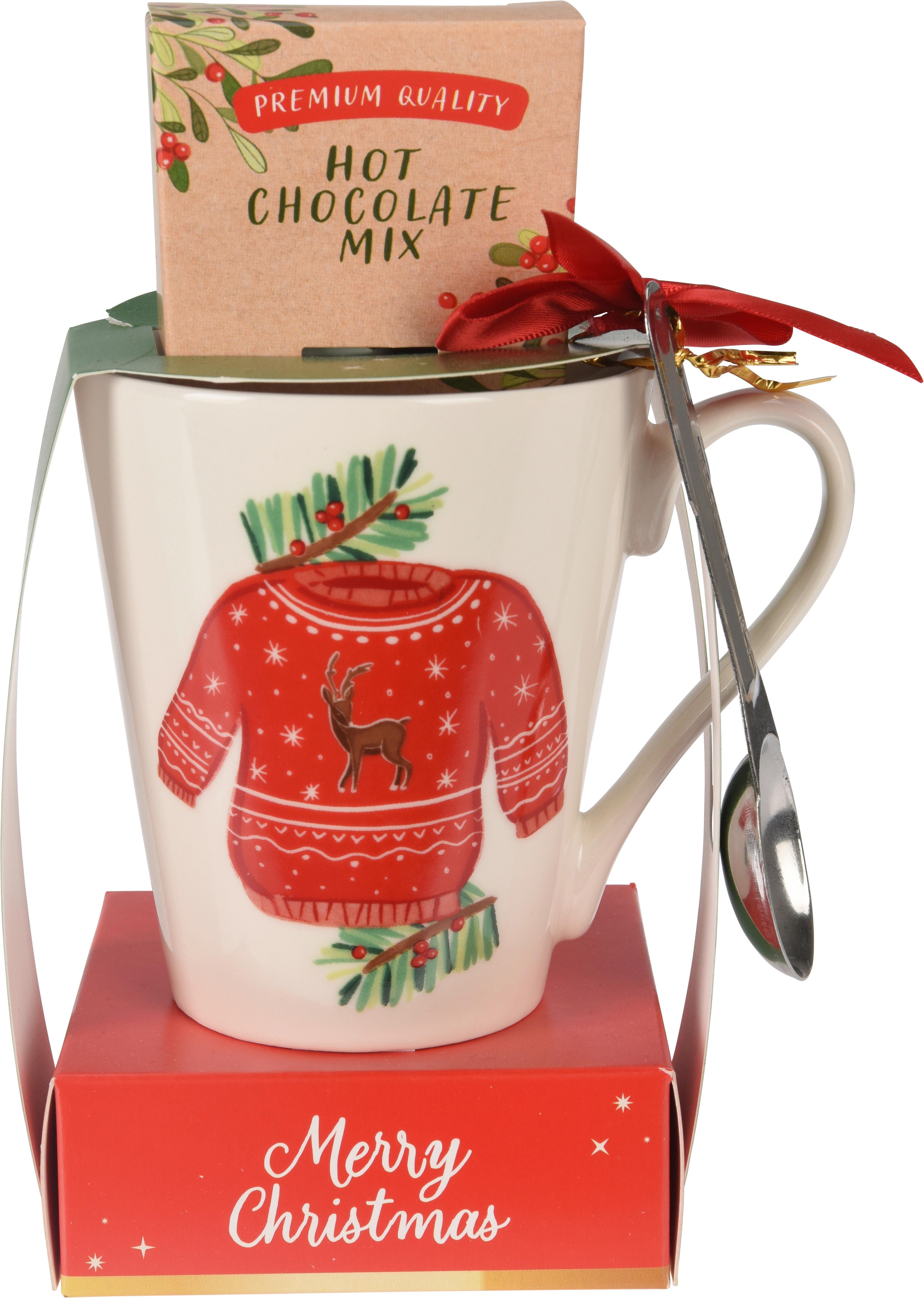 Mikulásbögre Forrócsokoládéval Christmas - piros/fehér, Konventionell, kerámia (11,7/9/19cm)