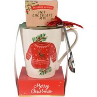 Mikulásbögre Forrócsokoládéval Christmas - piros/fehér, Konventionell, kerámia (11,7/9/19cm)
