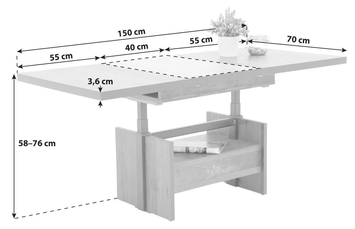 Couchtisch Noah Braun L: 150 cm höhenverstellbar, ausziehb. - Anthrazit/Dunkelbraun, MODERN, Holzwerkstoff (150/70/76cm) - MID.YOU