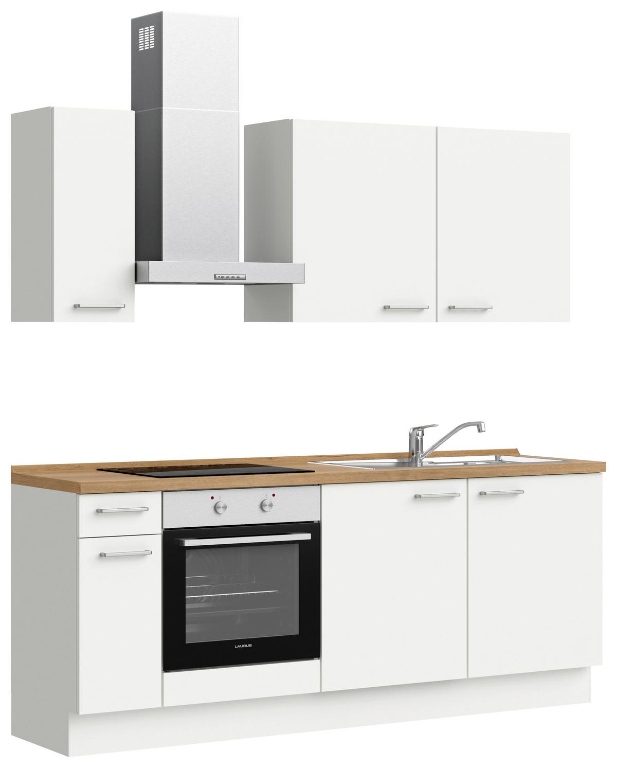 Küchenblock Touch Low m. Geräten Weiß - Edelstahlfarben/Eichefarben, MODERN, Holzwerkstoff/Metall (210cm) - Nobilia