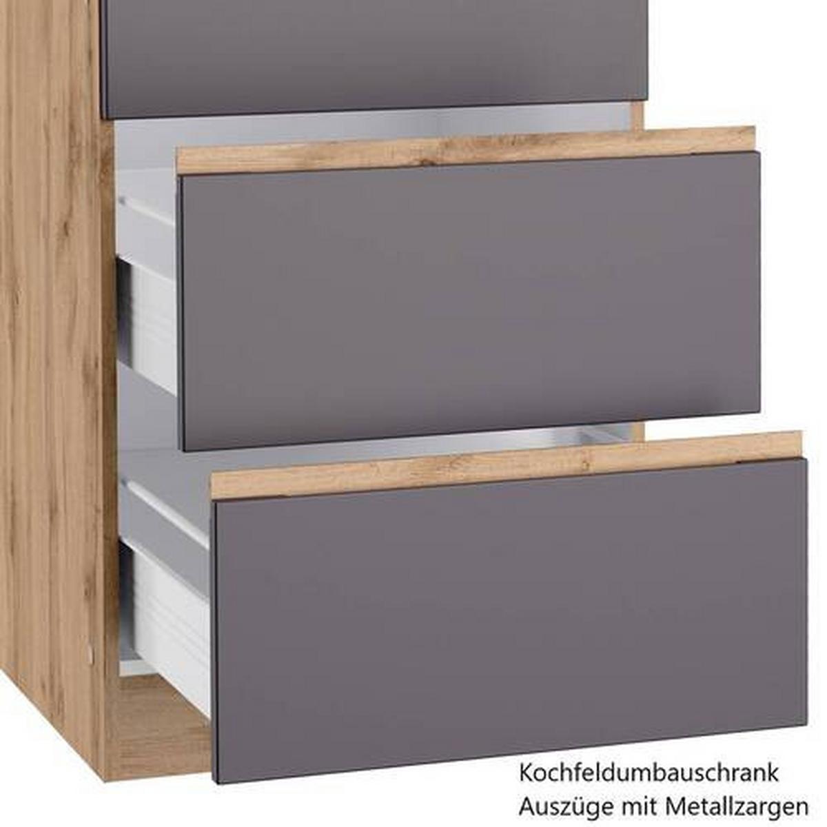 Eckküche Turin mit Geräten ca. 240x360 cm Grau/Eiche - Eiche Wotan/Grau, Design, Holzwerkstoff (240/360cm) - Held