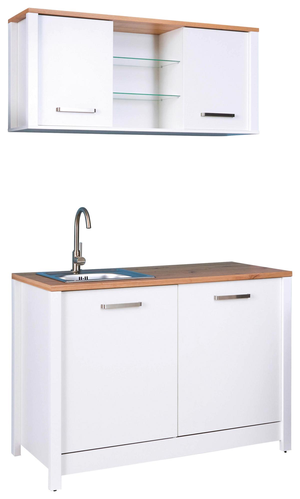 Miniküchen Bundle 1-Sorba o. Geräte B: ca. 130cm Weiß - Silberfarben/Weiß, MODERN, Glas/Holzwerkstoff (130cm) - home24