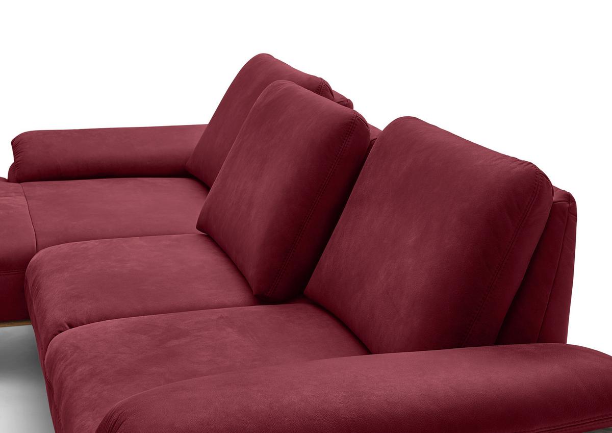 Wohnlandschaft Erling Weinrot - Beige/Weinrot, MODERN, Leder/Metall (187/89/322cm) - Premium Living