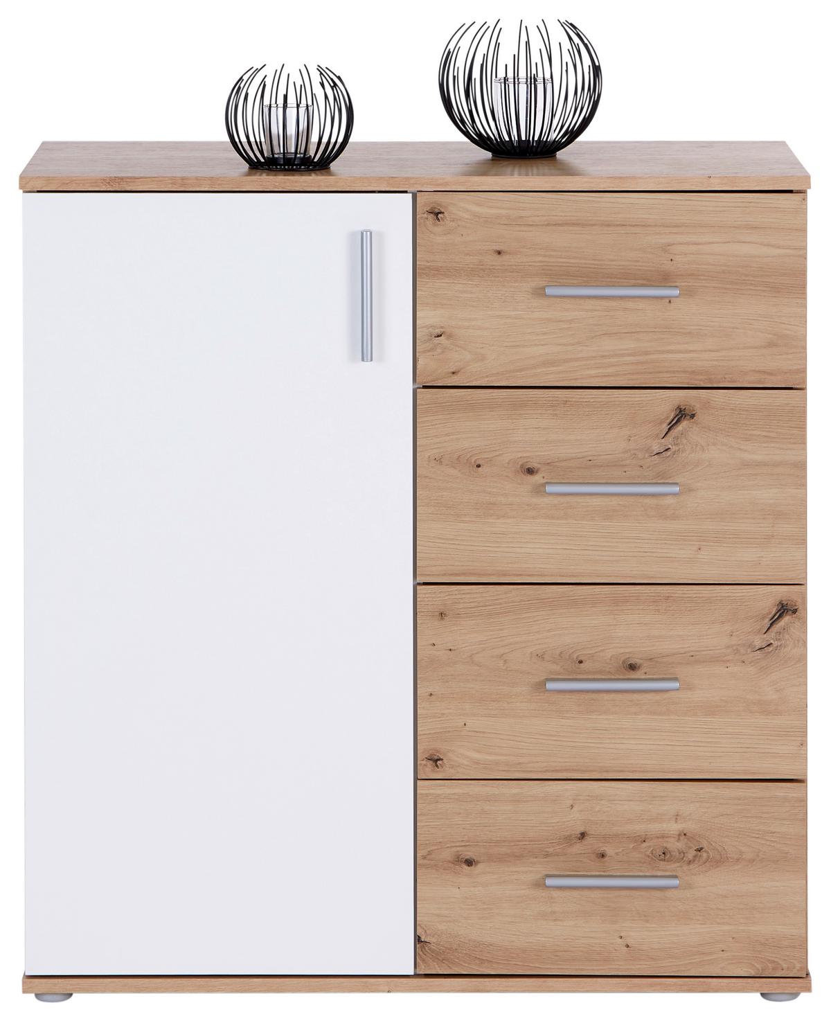 Komoda Ina 02, Barva Hrasta, Bela - bela/barve aluminija, Moderno, umetna masa/leseni material (88,2/94,8/38,3cm) - Mömax