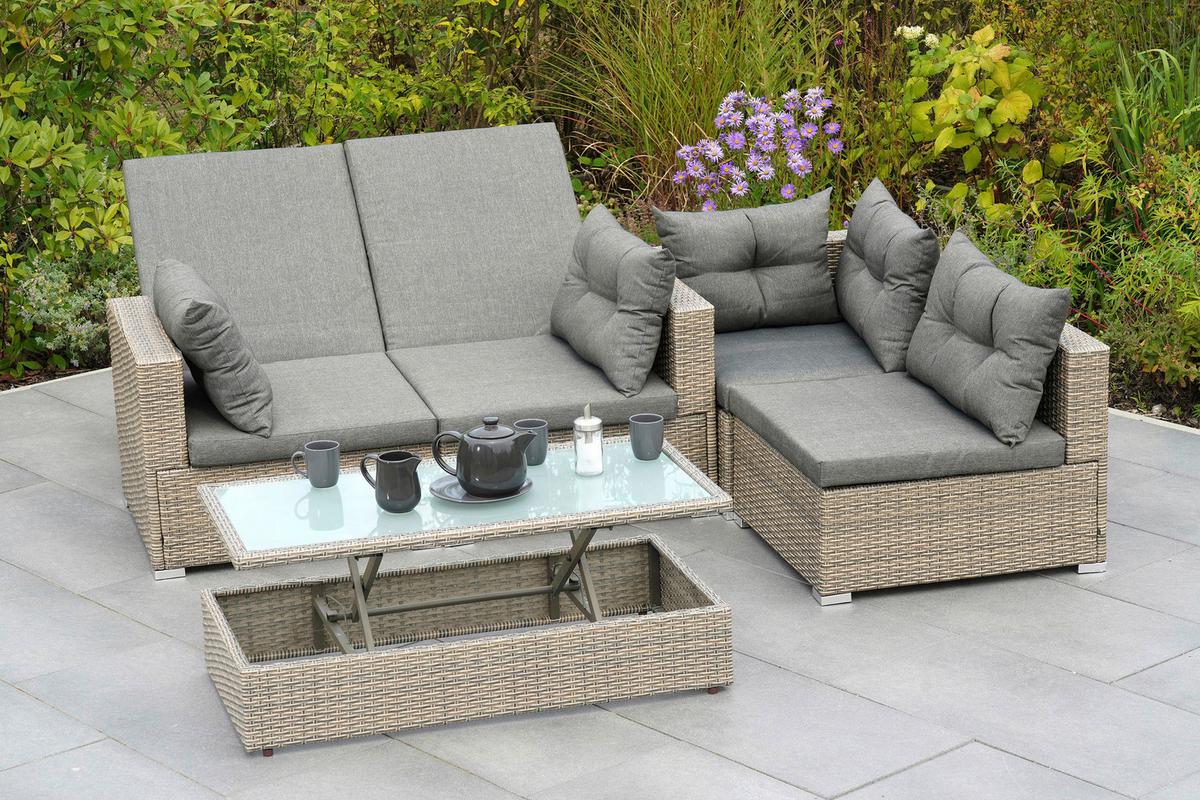 Lounge Garnitura Vilemanzano, Sestavljivo, Blazine - siva/naravne barve, Moderno, kovina/umetna masa - Gardenson