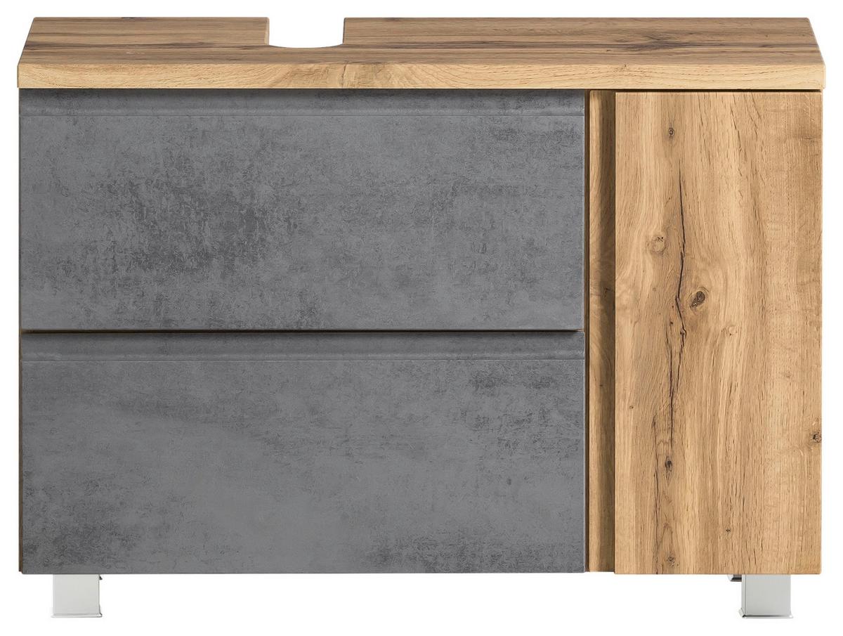 Waschbeckenunterschrank Varese ca. 85x56 cm Wotan Eiche - Eiche Wotan/Hellgrau, MODERN, Holzwerkstoff (85/56/35cm) - Held