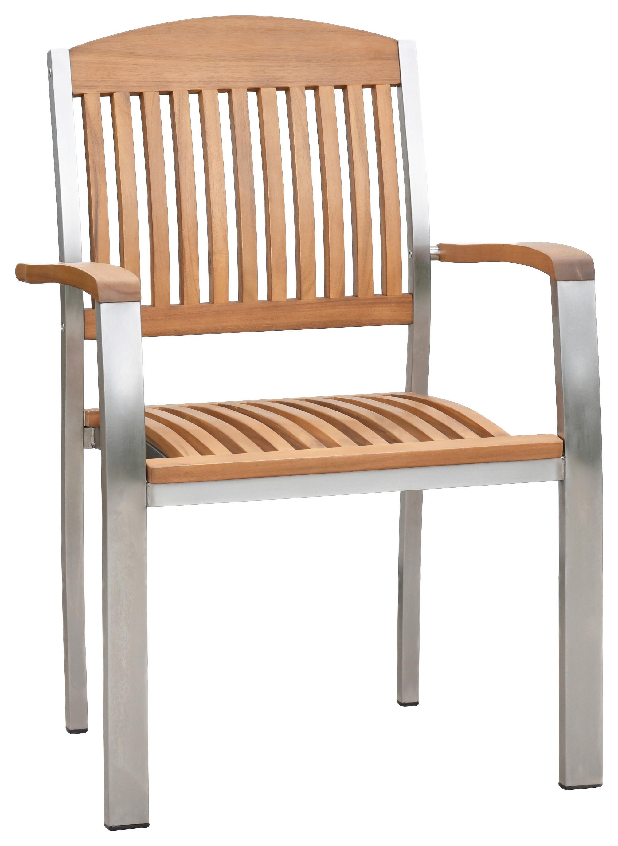 STAPELSESSEL KEROS - Silberfarben/Naturfarben, MODERN, Holz/Metall - Gardenson