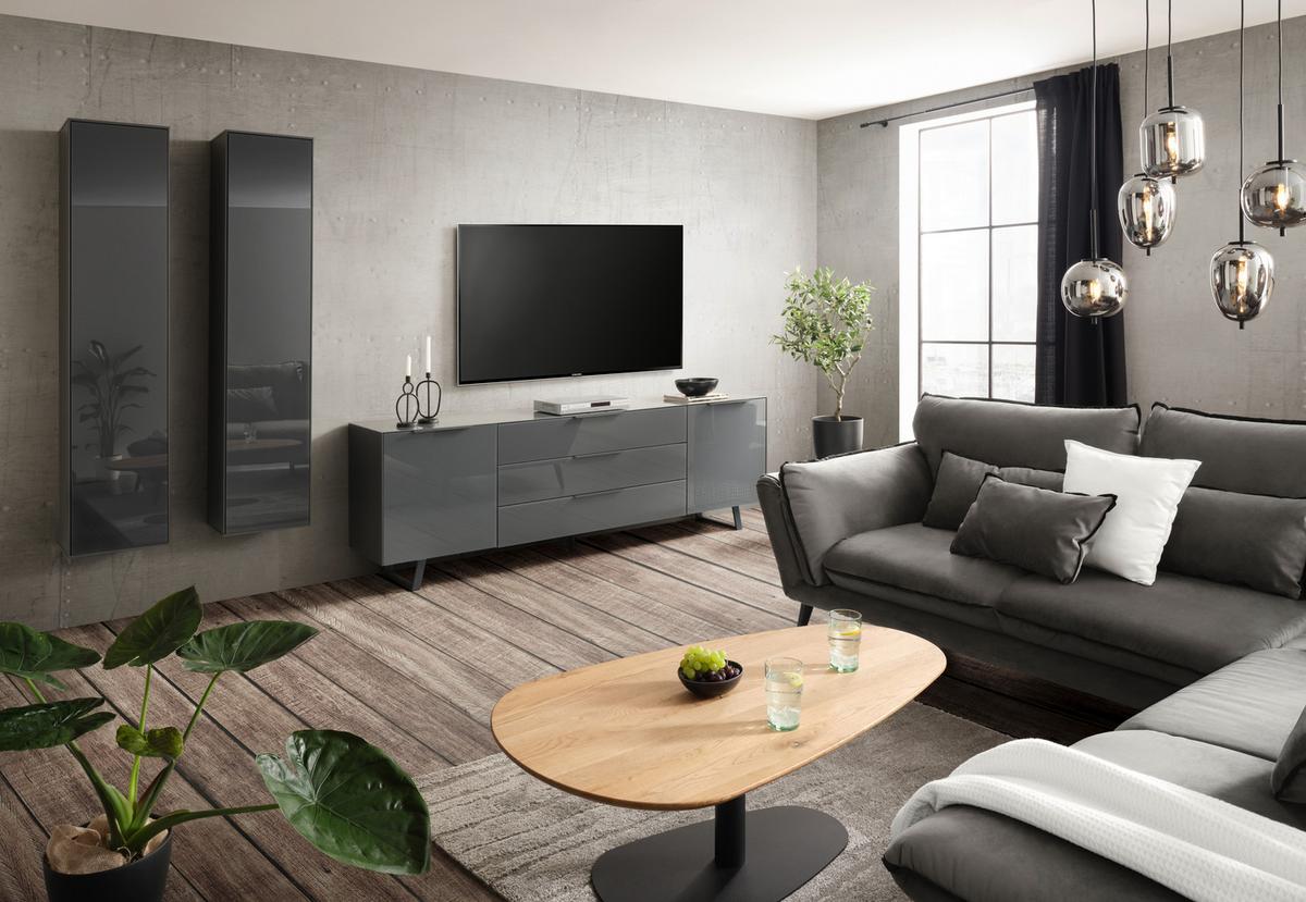 Comodă TV Max - antracit, Modern, sticlă/material pe bază de lemn (235/63/45cm) - Premium Living
