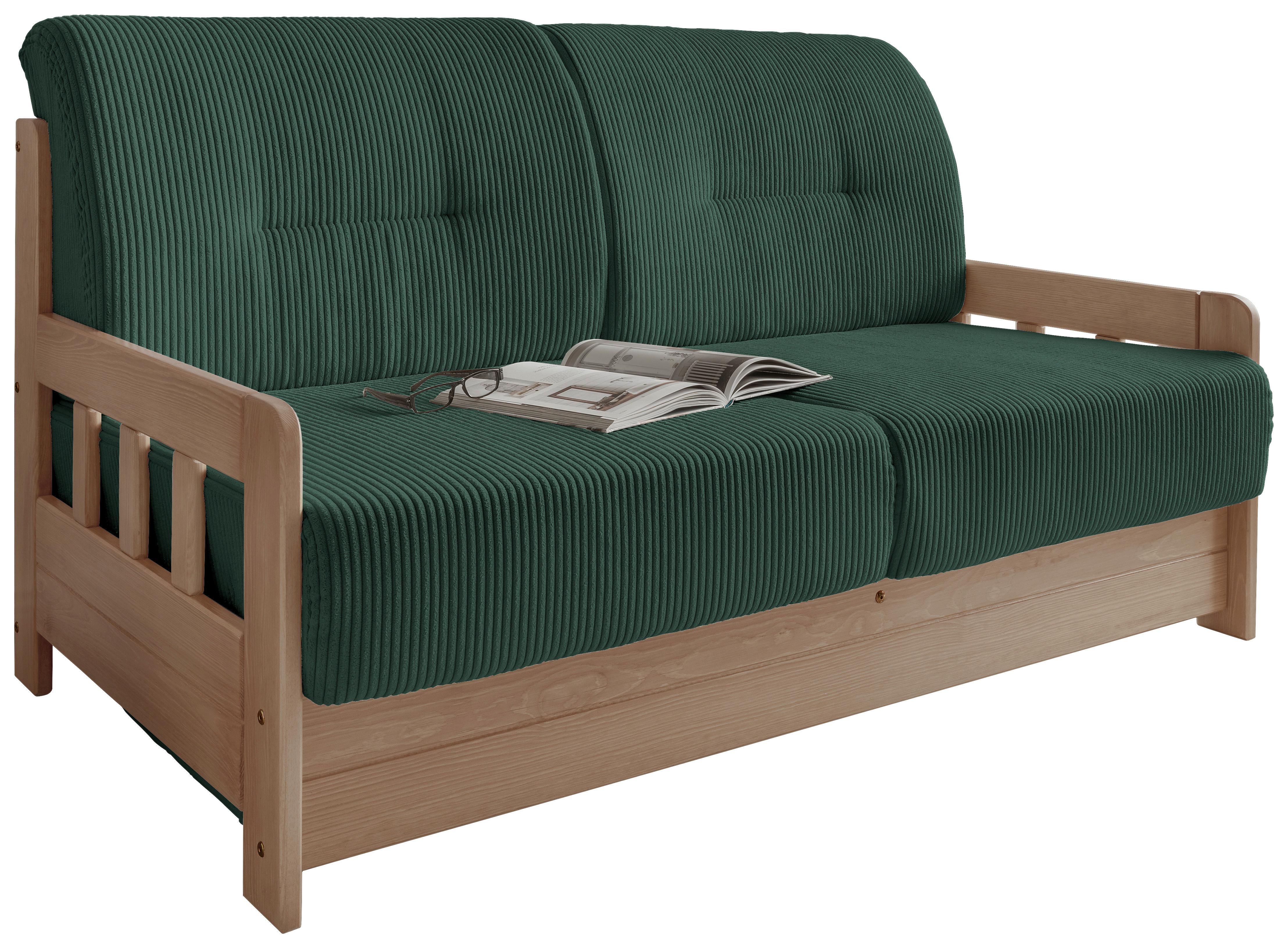 Schlafsofa Holzkorpus Natur/Dunkelgrün - Dunkelgrün/Naturfarben, MODERN, Holz/Textil (154/88/90cm) - Livetastic
