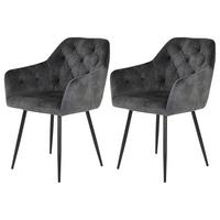 Armlehnstuhl Tina 2er-Set Anthrazit Samt - Anthrazit/Schwarz, MODERN, Textil/Metall (56/81/62cm) - MID.YOU