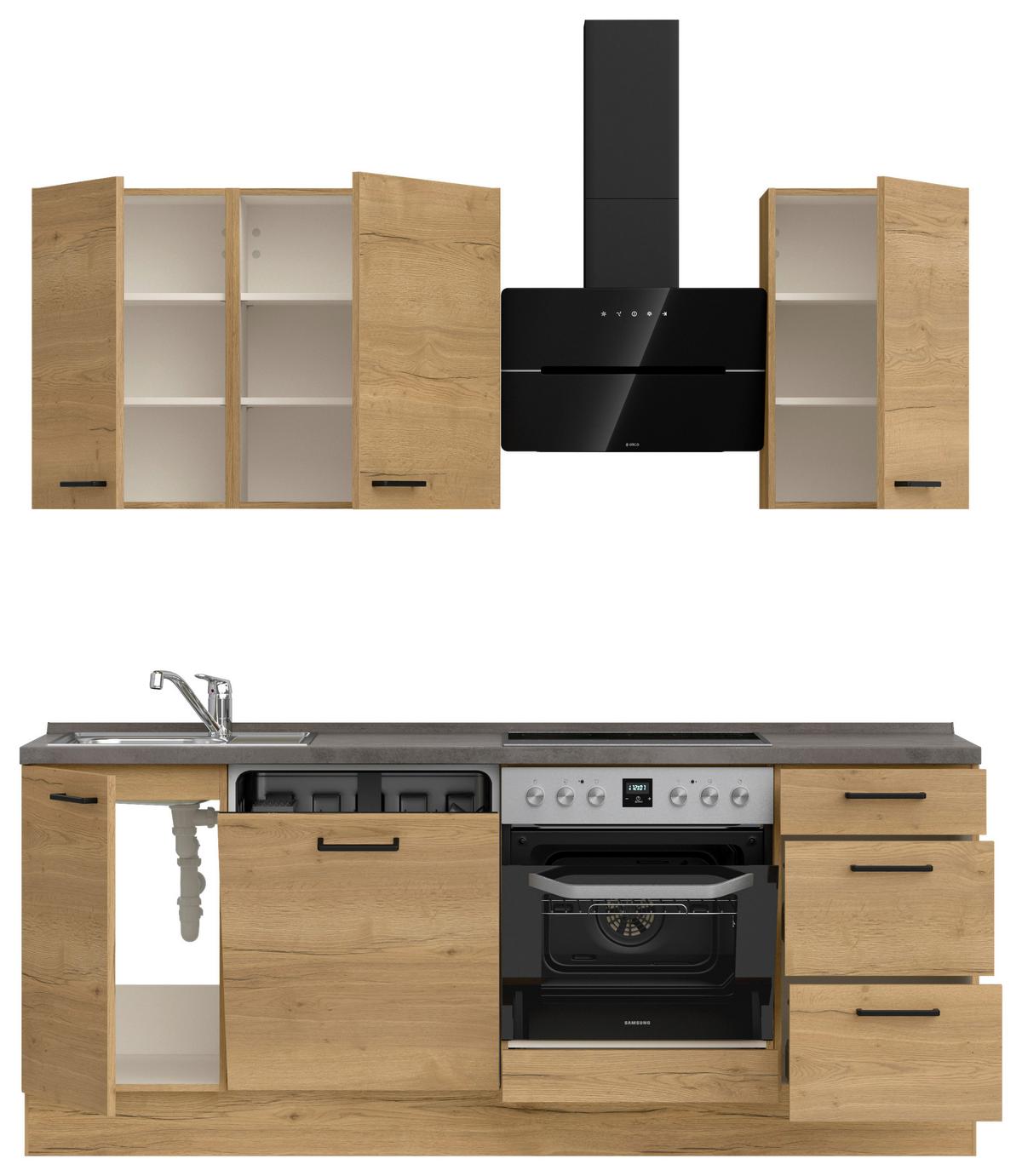 Küchenblock Structura High m. Geräten Eiche - Schieferfarben/Eichefarben, MODERN, Holzwerkstoff/Metall (210cm) - Nobilia