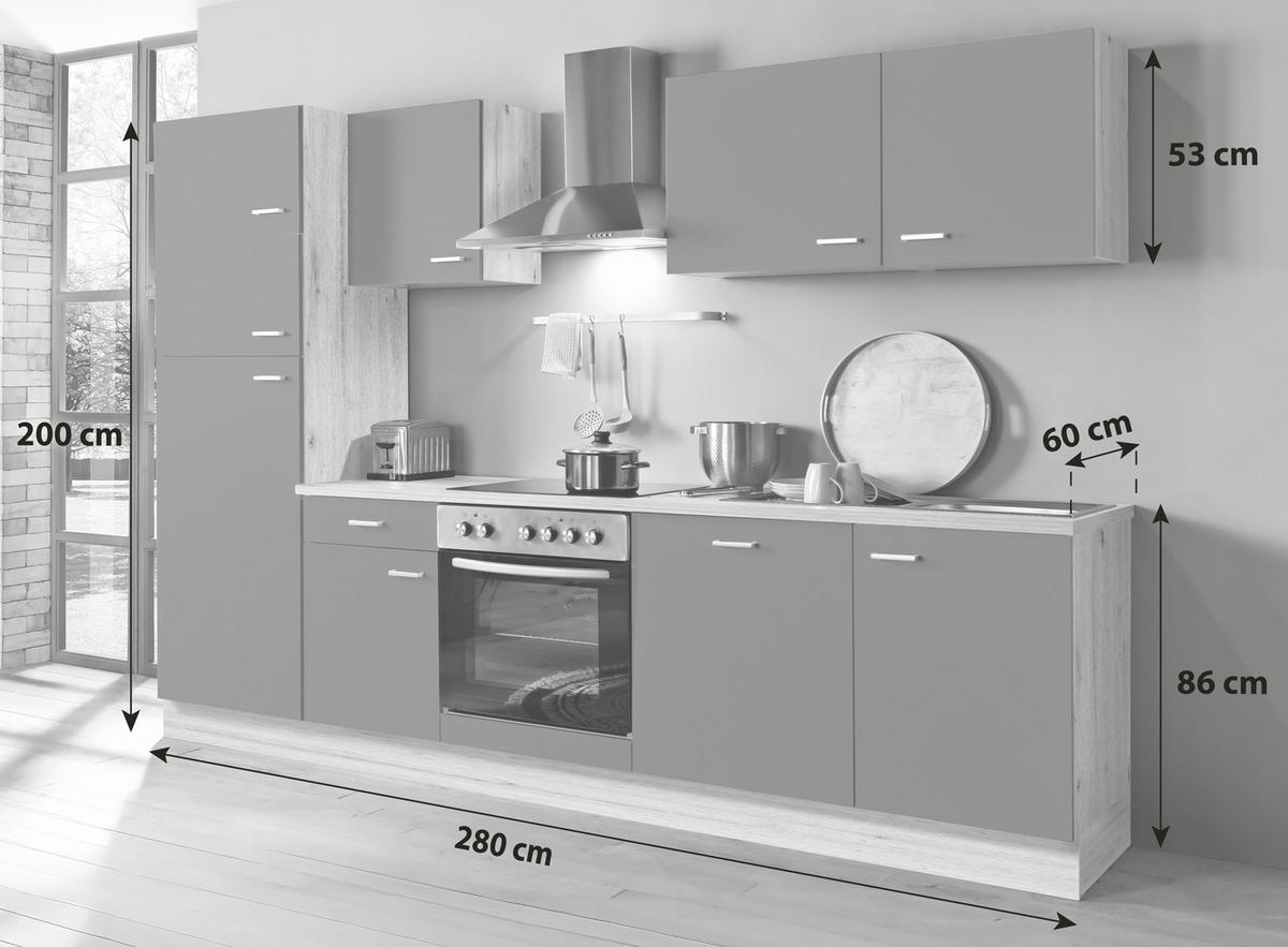Küchenblock Artisan-Classic Weiß B: ca. 280 cm - Silberfarben/Weiß, KONVENTIONELL, Holzwerkstoff/Kunststoff (280cm) - Menke