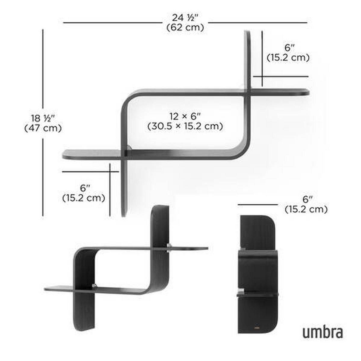 Wandregal Montage Schwarz - Schwarz, KONVENTIONELL, Holz (64/48/16cm) - Umbra