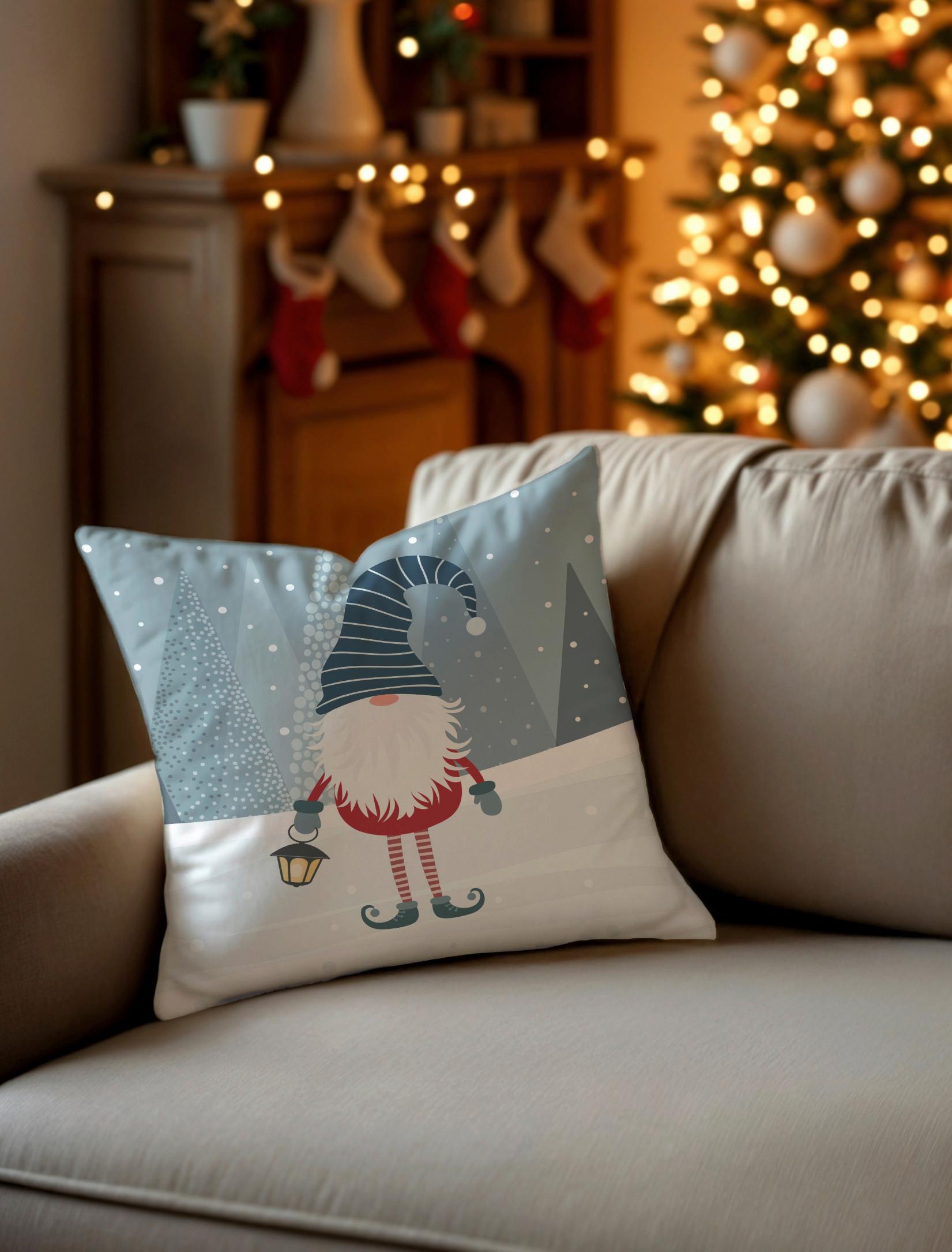 Díszpárnahuzat Elf 45/45 - világosszürke/piros, textil (45/45cm)