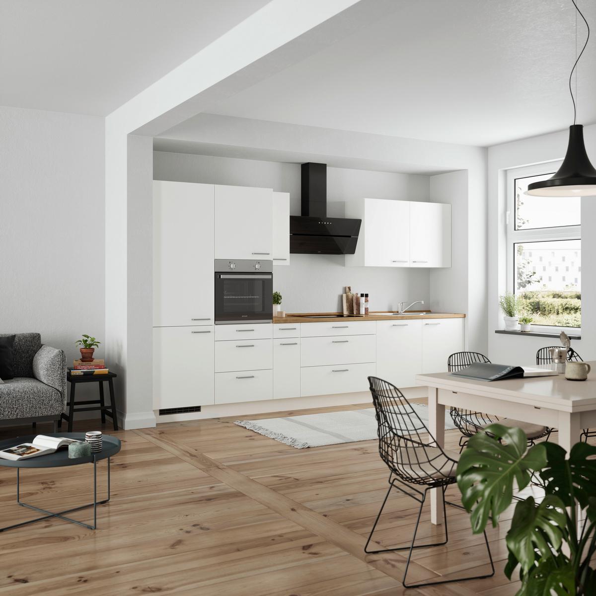 Küchenblock Touch High m. Geräten Weiß - Edelstahlfarben/Eichefarben, MODERN, Holzwerkstoff/Metall (360cm) - Nobilia