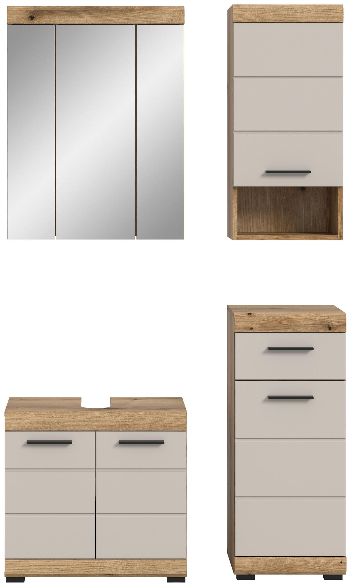 Badezimmer Scout 4-tlg. ca. 134 cm Kaschmir - Kaschmir/Schwarz, MODERN, Glas/Holzwerkstoff (134cm) - MID.YOU