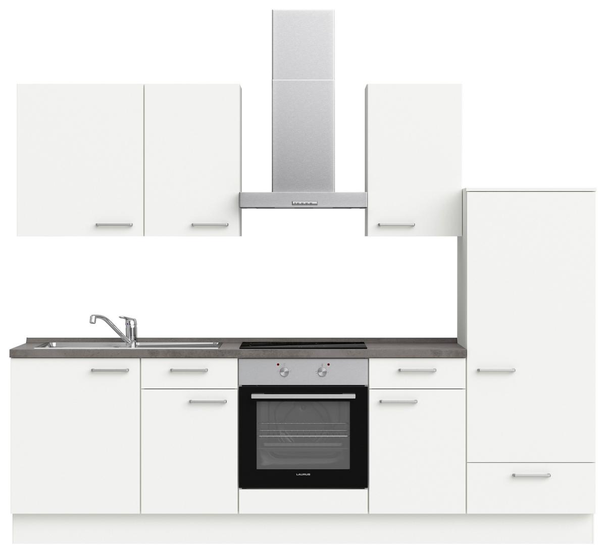Küchenblock Touch Low m. Geräten Weiß - Schieferfarben/Edelstahlfarben, MODERN, Holzwerkstoff/Metall (270cm) - Nobilia