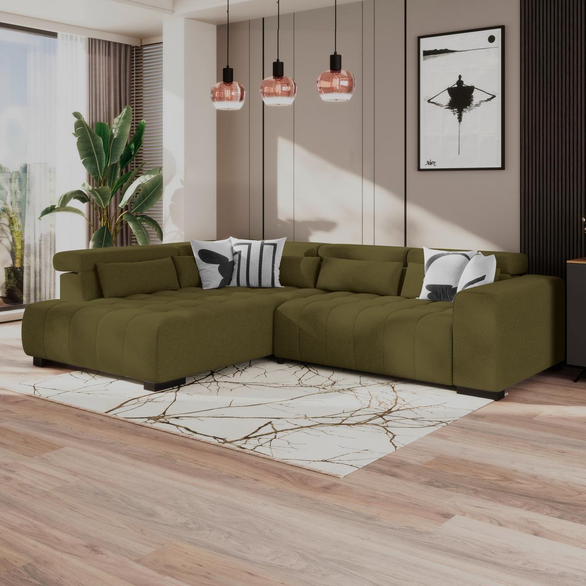 Kutna Garnitura Matera - maslinasto zelena/crna, Trend, tekstil/drvo (226/311cm)