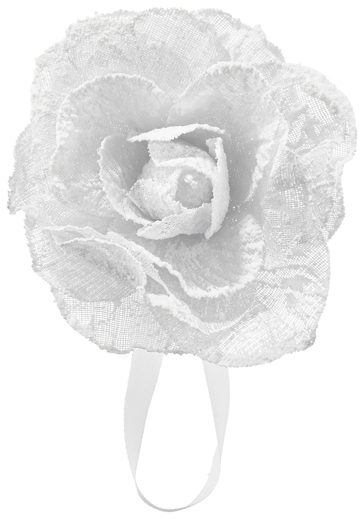 Raffhalter Rose in Weiss - Weiss, Romantik / Landhaus, Textil (11cm) - Modern Living