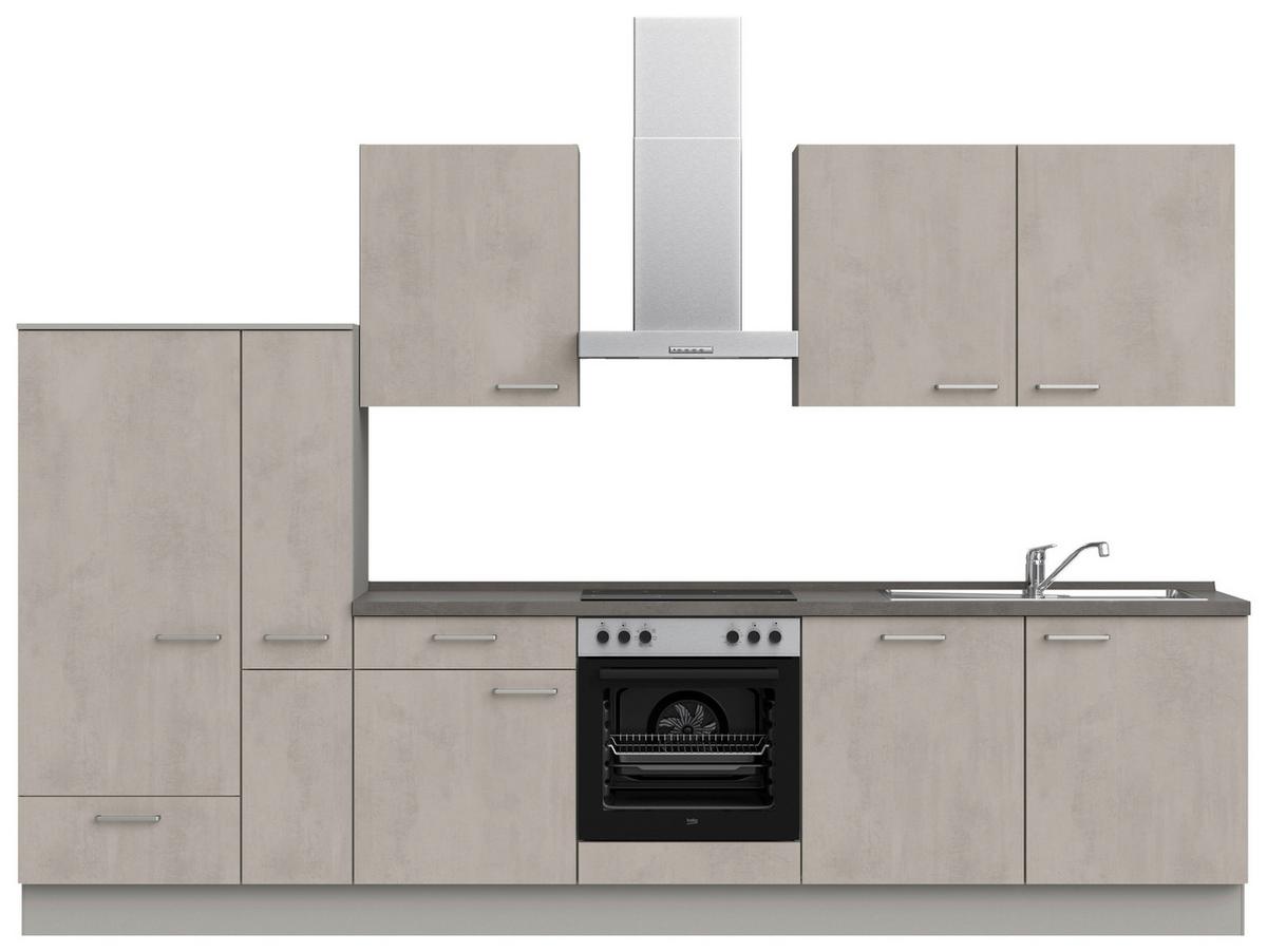 Küchenblock Riva Low m. Geräten Grau - Schieferfarben/Edelstahlfarben, MODERN, Holzwerkstoff/Metall (330cm) - Nobilia