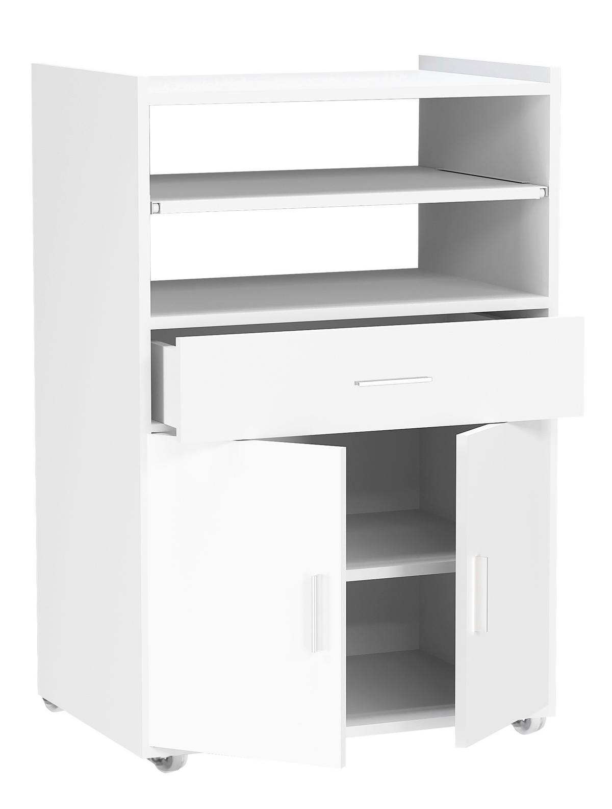Servierwagen Kiola ca. 59x92 cm Weiß - Silberfarben/Weiß, Basics, Holzwerkstoff/Kunststoff (59/92/40cm) - MID.YOU