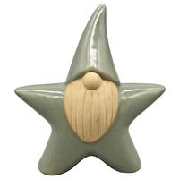 Dekostern Santa Grün/Weiß - Weiß/Grün, KONVENTIONELL, Keramik (11/12/4,5cm) - Mömax