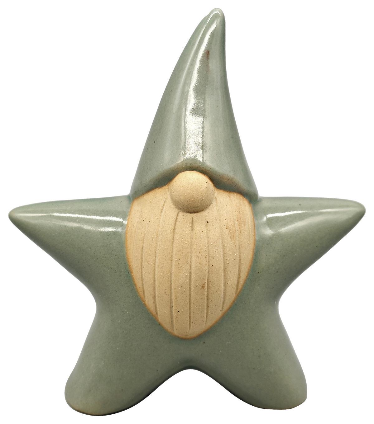 Dekostern Santa Grün/Weiß - Weiß/Grün, KONVENTIONELL, Keramik (11/12/4,5cm) - Mömax