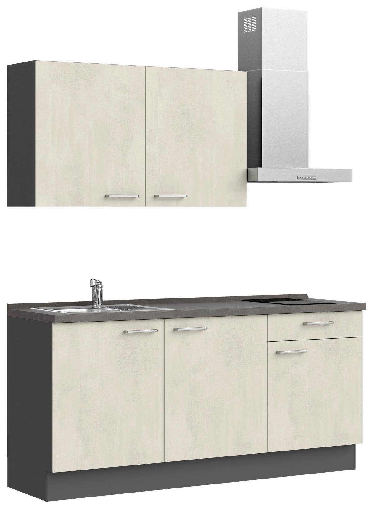 Küchenblock Riva Low m. Geräten Weiß - Schieferfarben/Edelstahlfarben, MODERN, Holzwerkstoff/Metall (180cm) - Nobilia