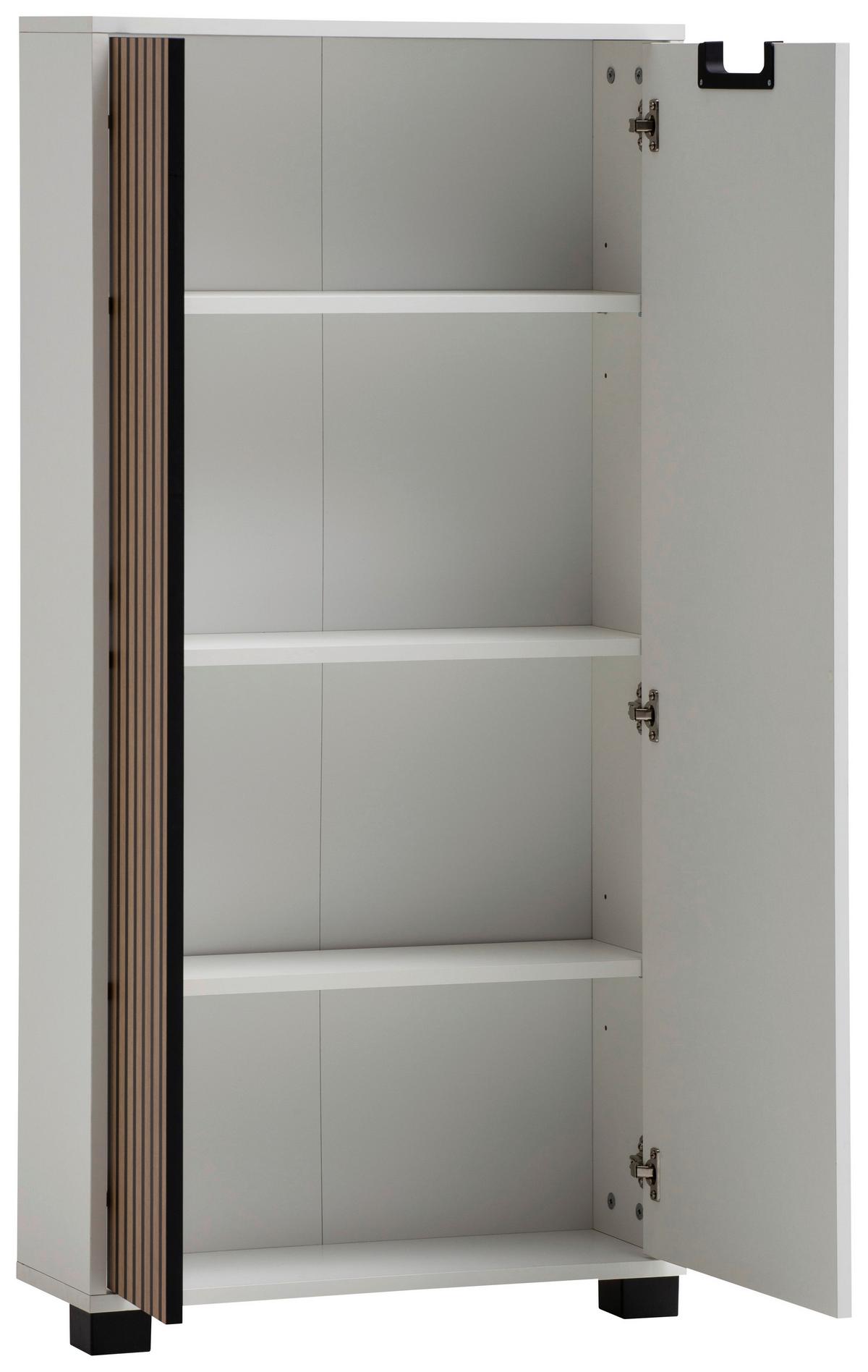 Visoka Komoda Ryker, Bela, Barva Hrasta - črna/barve hrasta, Design, umetna masa/leseni material (59,8/124/19,6cm) - MID.YOU